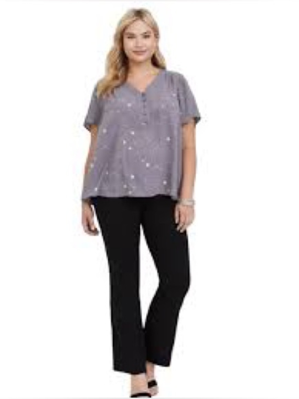 TORRID Gray Stars Button Placket Short Sleeve Georgette Blouse In 3 (22/24)